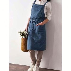 Elegante Delantal sin Mangas de Mezclilla Azul con Logotipo Personalizado para Barista, Mamá, Papá, Niño, para Limpieza, Jardinería, Cocina - Product Image 1