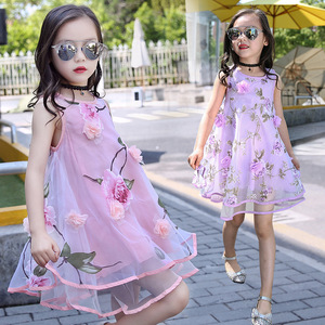 Ropa Infantil al por Mayor, Vestidos de Dama de Honor para Niñas, Listos para Usar, Económicos, de Gasa con Flores y Pedrería, de Aliexpress China - Product Image 2