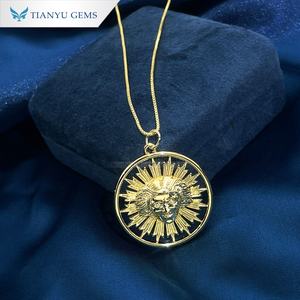 Tianyu gems hollowed-out round sun god figure pendant necklace,antique style with box chain necklace - Product Image 3