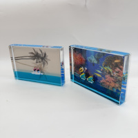 Cadre photo liquide en acrylique 4*6 pouces, figurine personnalisée en plastique, thème voiture sur câble bleu, ornement de bureau pour aquarium océanarium, souvenirs