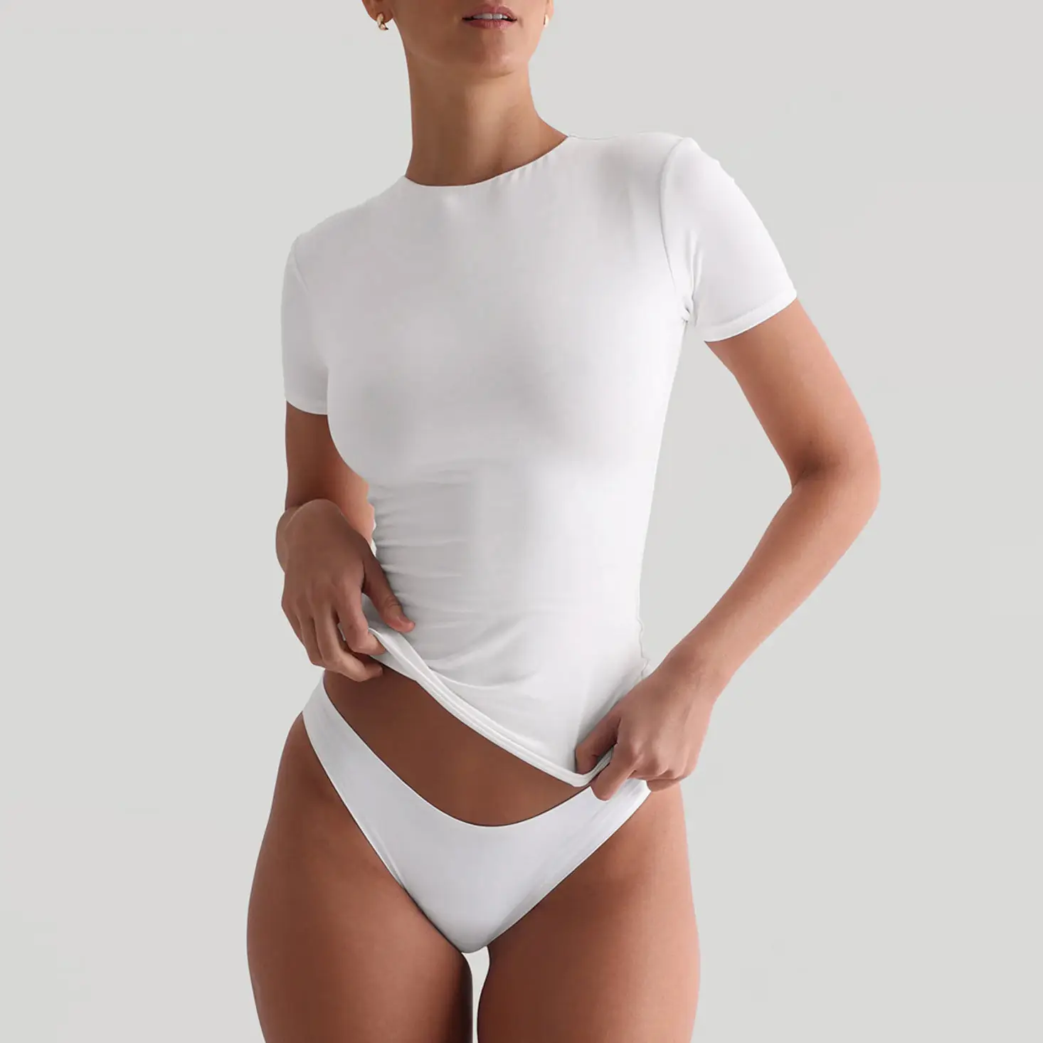 2024 yaz toptan Loungewear kadınlar çabuk kuruyan Spandex T-Shirt kısa kollu özel Logo nedensel kırpma üstleri