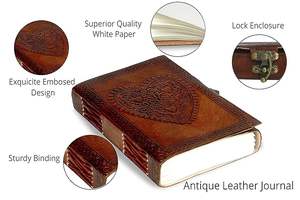 Journal de voyage vintage en relief avec grand cœur fait à la main A5 Journal en cuir à couverture rigide avec fermeture à glissière pour hommes et femmes - Product Image 5