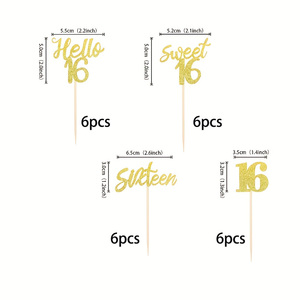 24 piezas 16 cumpleaños Cupcake Toppers Sweet 16 Hello 16 Sixteen Cupcake Picks 16 cumpleaños pastel decoraciones suministros - Product Image 5