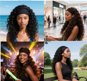 Perruques Afro Bouclées Crépues pour Femmes Noires, <span class=keywords><strong>Longue</strong></span> <span class=keywords><strong>Perruque</strong></span> Bandeau Synthétique Classique, Cheveux Ondulés Bouclés Printaniers Volumineux, Perruques Sans Colle - Product Image 5
