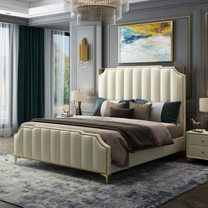 <span class=keywords><strong>Letto</strong></span> di Lusso con Testiera Dorata, Set di Mobili per Camera da <span class=keywords><strong>Letto</strong></span>, Stile Europeo Moderno in Pelle, <span class=keywords><strong>Letto</strong></span> <span class=keywords><strong>Matrimoniale</strong></span> King Size e Queen Size in Morbida Pelle - Product Image 3