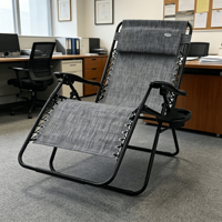 Chaise longue d'extérieur pliable robuste et surdimensionnée avec porte-gobelet, transat inclinable en acier inoxydable pour la plage