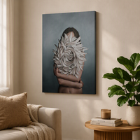 Peinture sur toile moderne et minimaliste, motif femme aux fleurs, plumes et roses, style nordique créatif, pour décoration murale intérieure