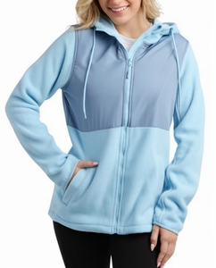 Women's Color Blocked Fleece <b>Jacket</b> Hooded Full Sleeve Zipper Closure Breathable Regular Fit Autumn Wear - Product Image 1