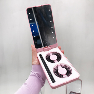 Wholesale Eyelashes Box Case Led Light Empty Venders Led Lash Boxes Storage Case Custom Logo Eyelash Packaging With Mirror