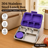Boîte à lunch bento en acier inoxydable, 5 compartiments, étanche, compatible vapeur, sans BPA, pour adultes et adolescents, personnalisable OEM