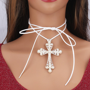 <b>Cross</b> Necklace Zinc Alloy Rhinestone <b>Cross</b> Pendant Fashion Sweater <b>Chain</b> For Women Jewelry Accessory - Product Image 4