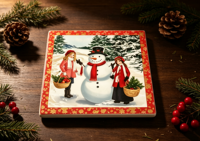 Sous-plat en céramique rétro personnalisé pour Noël, motif rennes et filles de la forêt hivernale, résistant à la chaleur pour cuisine