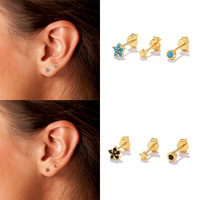 3-teiliges Set 925 Sterlingsilber-Ohrringe-Set Schneeflocke Blumen Türkis Zirkone Piercing Damen Stecker Ohrringe Schmuck