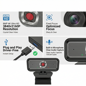 Cámara Web JWC028 4K con Micrófono con Enfoque Automático, Micrófono Integrado, 30fps, para Computadoras <span class=keywords><strong>de</strong></span> Escritorio, Portátiles y Juegos <span class=keywords><strong>de</strong></span> <span class=keywords><strong>PC</strong></span> - Product Image 3