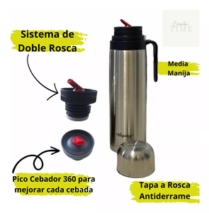 Kit de Termo de Acero Inoxidable de Doble Capa con Media Manija 1 L, Mantiene 24 hs, para <span class=keywords><strong>Mate</strong></span> Paraguayo - Product Image 3