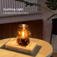 Lampe de table en verre rétro de style américain en forme de champignon USB avec veilleuse à intensité variable et lumière d'ambiance pour table de chevet de chambre à coucher