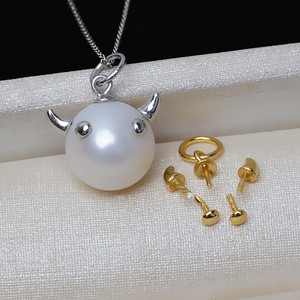 S925 Silver Ox Head <b>Bead</b> Pendant Baroque Pearl Necklace with Hollow Base New 3189 DIY <b>Craft</b> Jewelry Findings & Components - Product Image 1