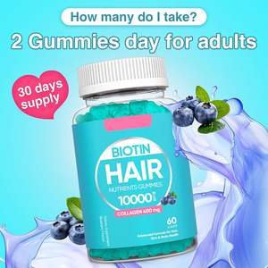 Gomitas de biotina 10 000 Mcg para mujeres y hombres (60 unidades)-2x biotina de máxima fuerza para el crecimiento del cabello piel y uñas-Sin Gluten - Product Image 2