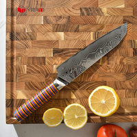 Couteau Santoku de 7 pouces, lame à motifs, manche rayé coloré, couteau de cuisine professionnel de style japonais, étiquette privée OEM