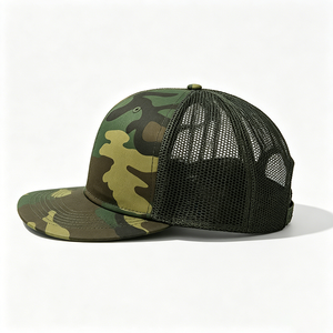 Woodland <b>Camo</b> Front Solid Black Mesh Back Flat Bill Trucker <b>Cap</b> Custom Logo 6-Panel Snapback Hip Hop Character Trucker Hat - Product Image 4