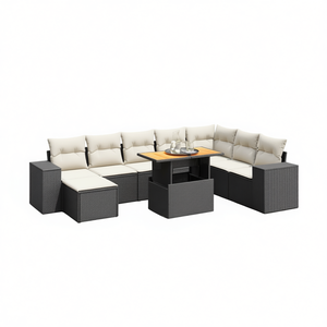 Conjunto de Sofá de Jardín en Ratán Sintético Negro con Reposabrazos Ajustables, Muebles de Exterior de Diseño Contemporáneo con Cojines de Espuma de Alta Densidad - Product Image 1