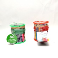 Coffret de 80 crayons de couleur courts en tube PVC, crayons en bois, crayons de cire pour enfants, pinceaux de peinture