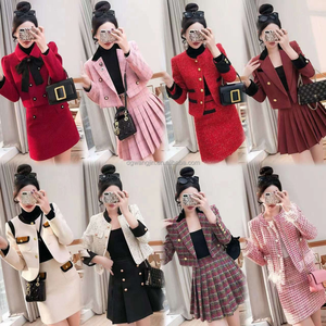 Set Due Pezzi da <span class=keywords><strong>Donna</strong></span> in Tweed a Quadri, <span class=keywords><strong>Giacca</strong></span> a Maniche Lunghe con Gonna Corta, Set Invernale alla Moda - Product Image 3