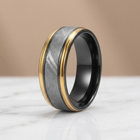 8mm Zirkonium Herrenring mit Echtem Meteoriteneinlage Gold Schwarz Komfortabler Ehering Hypoallergen Großhandel Herrenschmuck