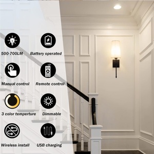 Lámpara de Pared LED Recargable, Lámpara de Pared Inalámbrica de Metal Vintage de Lujo para Interiores, Control Remoto, Pantalla de Tela, Luces Inteligentes para el Hogar - Product Image 6