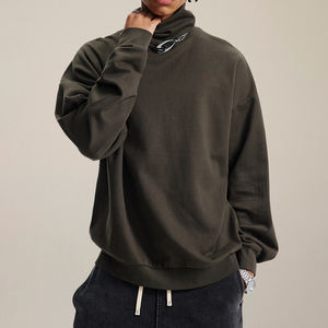 Custom Logo Screen Printed Pattern Oversized Fit <b>Turtleneck</b> 305G Cotton Men's Long Sleeve Men <b>T</b>-<b>Shirt</b> - Product Image 4