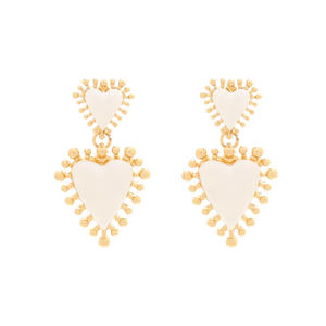 Pendientes de Corazón Doble en Oro Sólido de 14K con Circonita y Esmalte Rojo, Joyería de Lujo para Mujer, Pendientes de Corazón Sagrado para el Día de San Valentín - Product Image 4