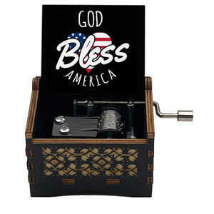 Boîte à <span class=keywords><strong>musique</strong></span> vintage God Bless America en bois sculpté à la main pour la décoration de la maison, cadeau parfait pour les fans et les amis - Product Image 1