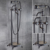 Ferro-grifo de baño de suelo dorado antiguo retro, grifería de bañera independiente, montaje en suelo dorado