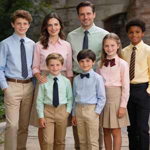 Uniformes d'affaires formels écologiques OEM ODM 100% coton Ensembles d'uniformes scolaires familiaux Chemises coordonnées pour garçons Cravates Jupes Chinos - Product Image 3