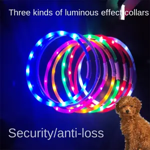 Pet Collar Usb Charging Flash Neck Collar Silicone Light Band Anti-Lost Dog Light-Emitting Supplies In Stock Wholesale