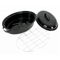 CHL 34cm 41cm, 42cm 44cm Vaisselle en émail d'extérieur Impression personnalisée Ovale Rouge Turquie Noir Émail Récipient à rôtir pour poulet avec couvercle