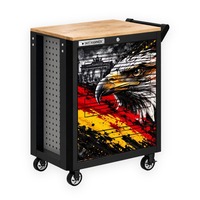 Armoire à outils roulante SKY HAMMER à 7 tiroirs, imprimée UV, personnalisable, verrouillable, avec roulettes, en chêne, acier et dessus en plastique