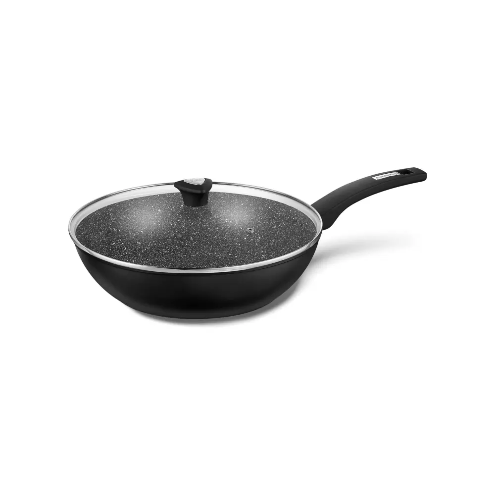 Batterie de cuisine wok antiadhésive en marbre en aluminium forgé