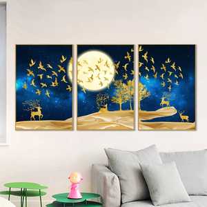 Impressions d'art abstrait pour hôtel, peinture murale <span class=keywords><strong>en</strong></span> porcelaine cristalline 3D avec <span class=keywords><strong>arbre</strong></span> doré - Product Image 1