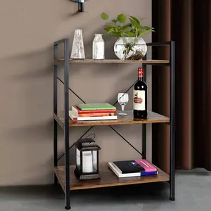 Kualitas baik 3-tier furnitur multifungsi tampilan kantor rak penyimpanan kayu logam rak buku industri