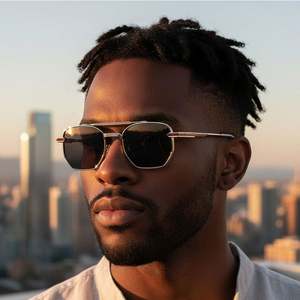 Gafas de Sol Cuadradas Retro 2026 con Logotipo Personalizado, Doble Puente, Protección UV400, Montura Metálica para Hombre, Estilo Piloto - Product Image 1