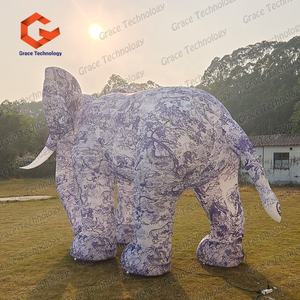 カスタム青と白の磁器模様の膨張式象モデル、耐久性のあるPVC製の膨張式象の動物バルーン（展示用） - Product Image 6