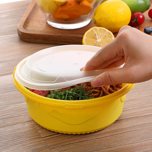 Round Disposable <b>Lunch</b> Box Yellow Thickened Plastic With Lock Takeout Bowl For Noodles And Soup - Product Image 1