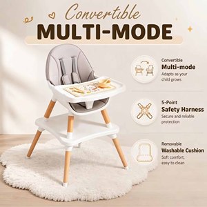 Chaise haute multifonctionnelle détachable pour bébé, réglable en hauteur, en bois, pour le jeu et les repas - Product Image 2
