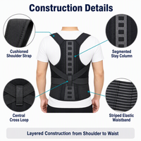 Correcteur de posture noir avec bretelles rembourrées, supports magnétiques pour la colonne vertébrale et bandes croisées en X pour la taille