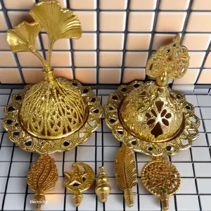 Brûleur d'encens en métal creux doré d'origine du fabricant Petit brûleur en bois de santal arabe Tour Bougie d'aromathérapie transfrontalière - Product Image 1