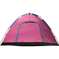 Tente de camping de voyage en plein air pour 4 personnes, tente en toile imperméable durable de couleur rose pour l'été