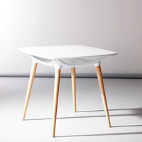 Table de salle à manger moderne avec plateau en verre et pieds en bois, meubles de maison en plastique pour le salon