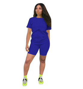 High Quality Women's Casual Solid Two-Piece Outfit Spandex/Polyester <b>Short</b> <b>Sleeves</b> Spandex <b>Shorts</b> Set XXL Size O-Neck Collar - Product Image 4