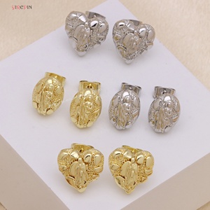 Boucles d'oreilles en forme <span class=keywords><strong>de</strong></span> cœur, bijoux <span class=keywords><strong>de</strong></span> créateur, boucles d'oreilles Vierge <span class=keywords><strong>Marie</strong></span>, boucles d'oreilles hip hop plaquées or, boucles d'oreilles à clous en forme <span class=keywords><strong>de</strong></span> nugget - Product Image 6